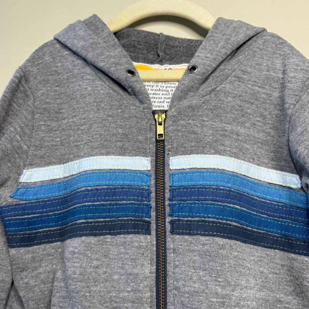 AVIATOR NATION 5 Stripe Hoodie Kids 10 Gray Blue Stripes Full Zip Made In USA - Picture 3 of 7